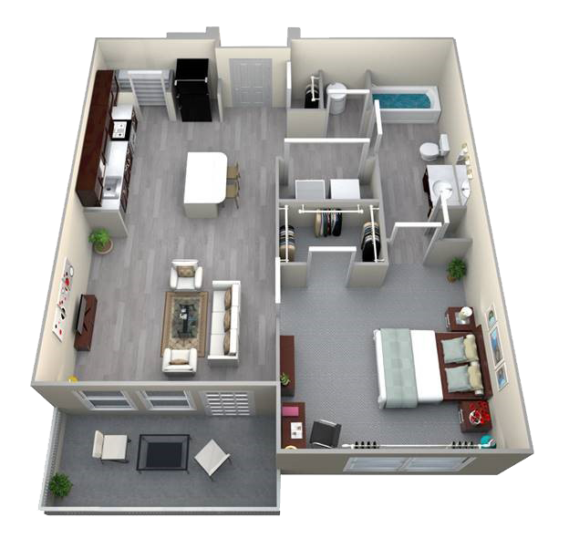 Floor plan for 1 bed, 1 bath, 692 sqft